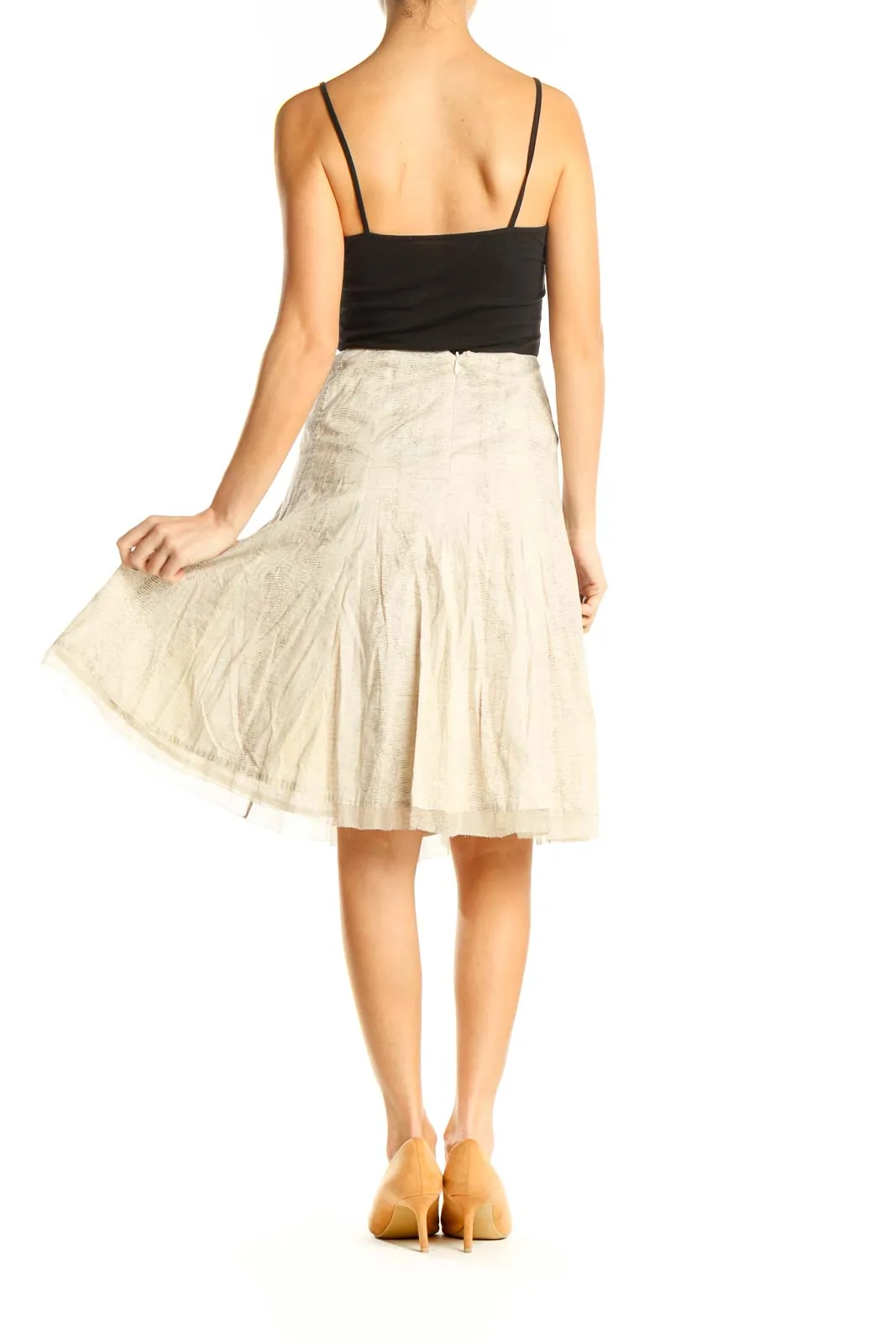 Beige Textured Chic Flared Skirt