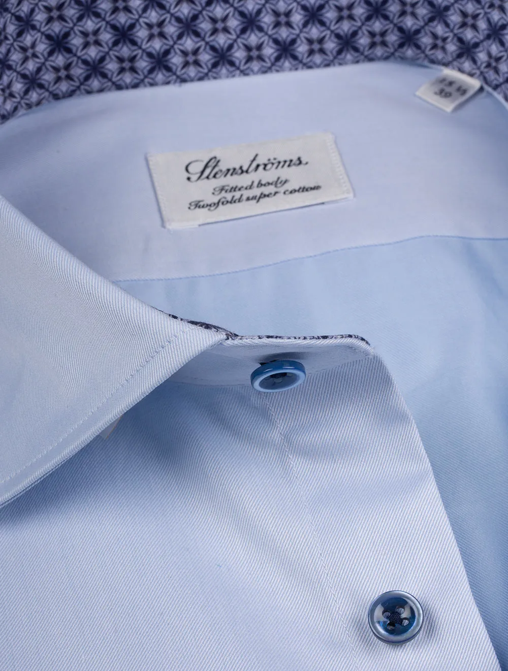 Blue Contrast Twill Cotton Fitted Shirt