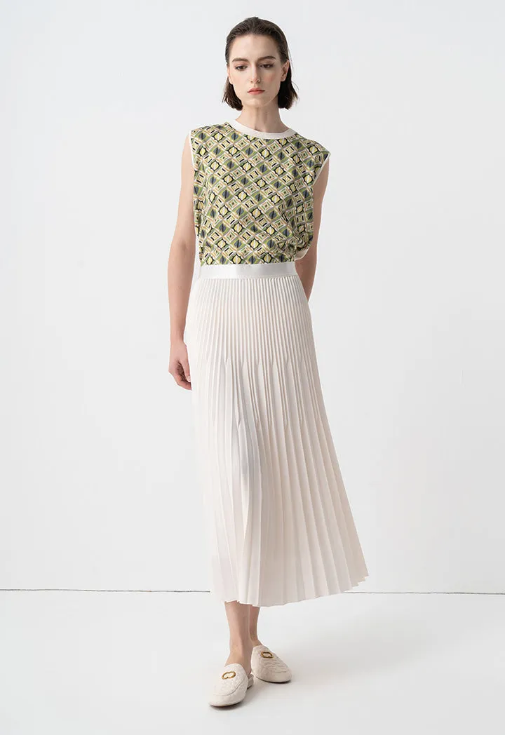 Choice Basic Pleated Flared Skirt Cream