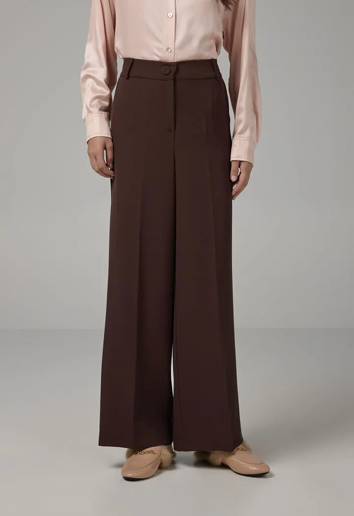 Choice Basic Straight Wide Leg Trousers Brown