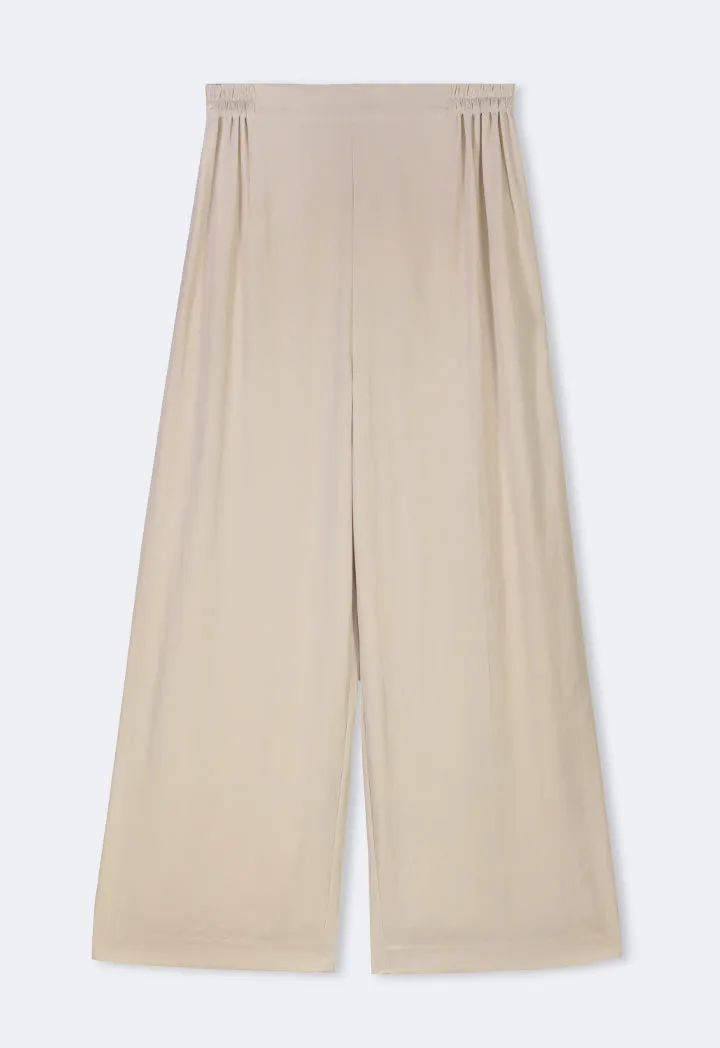 Choice Straight Wide Leg Basic Trousers Beige