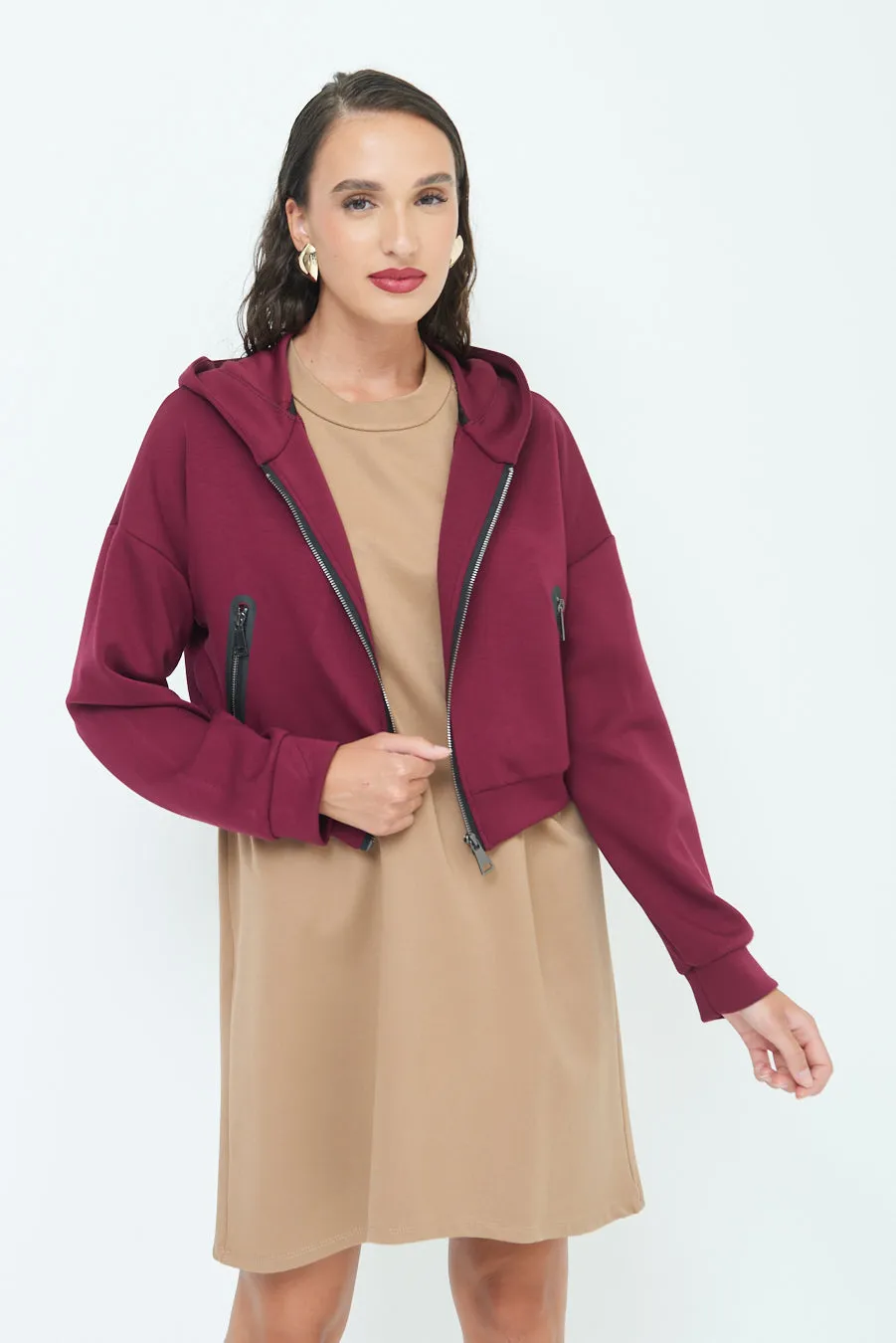 Cropped hoodie jacket with zip pockets wholesale