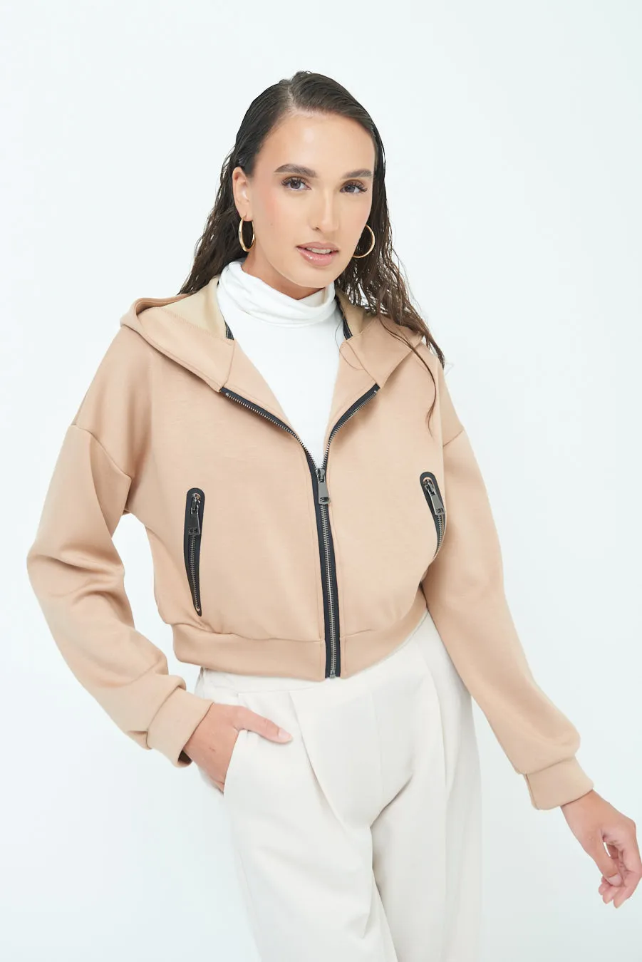 Cropped hoodie jacket with zip pockets wholesale