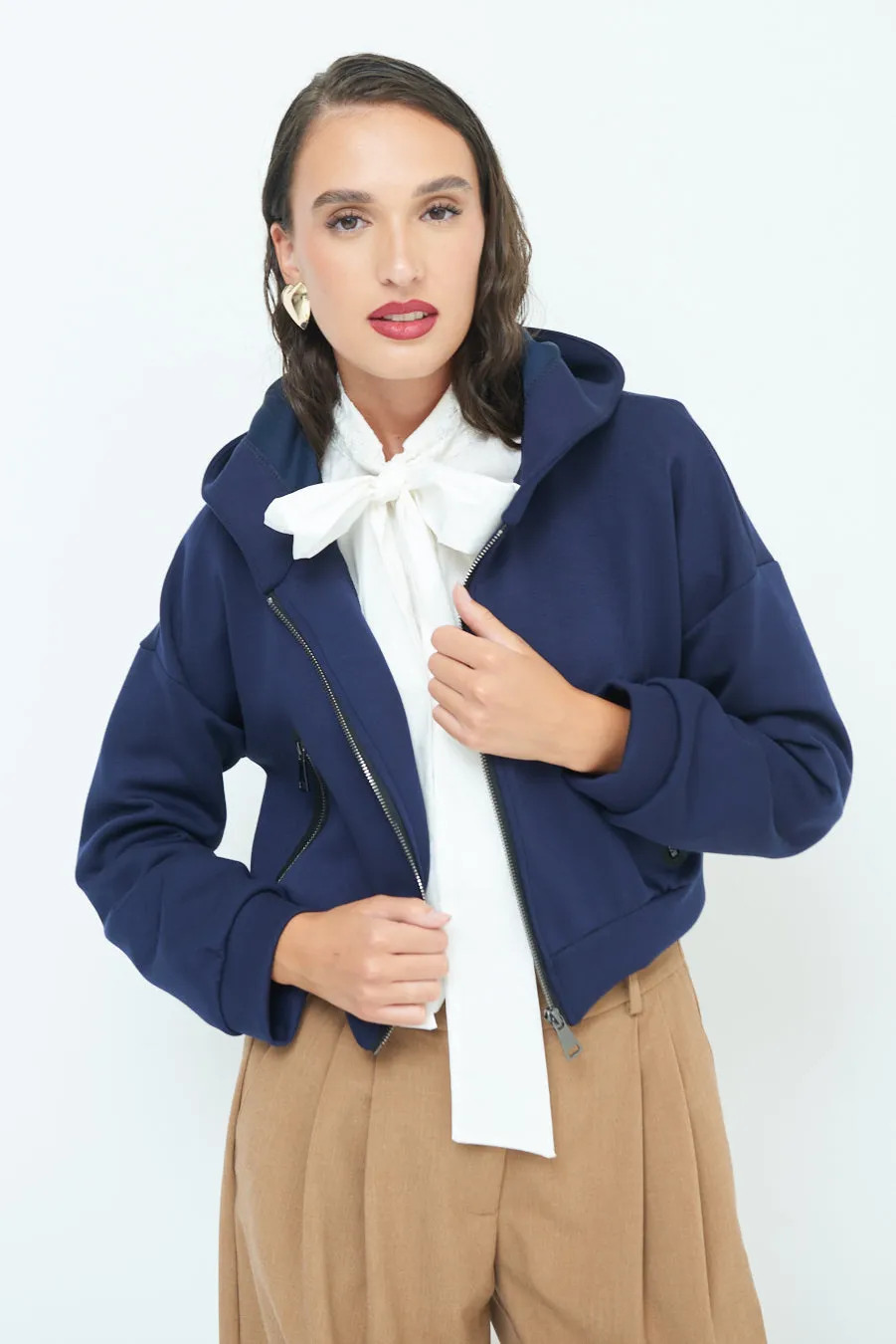 Cropped hoodie jacket with zip pockets wholesale