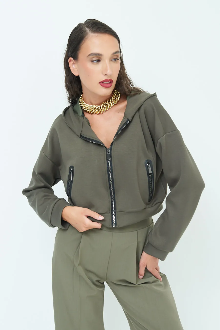 Cropped hoodie jacket with zip pockets wholesale