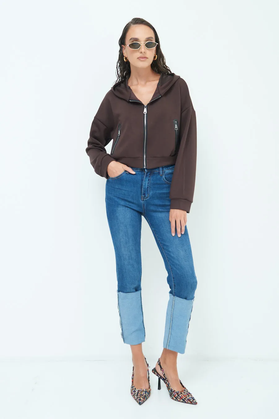 Cropped hoodie jacket with zip pockets wholesale