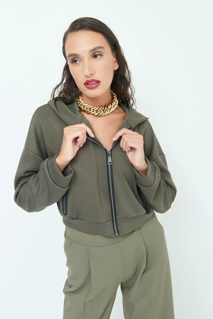 Cropped hoodie jacket with zip pockets wholesale