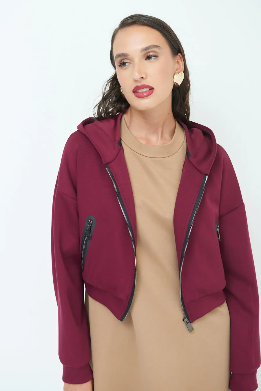 Cropped hoodie jacket with zip pockets wholesale