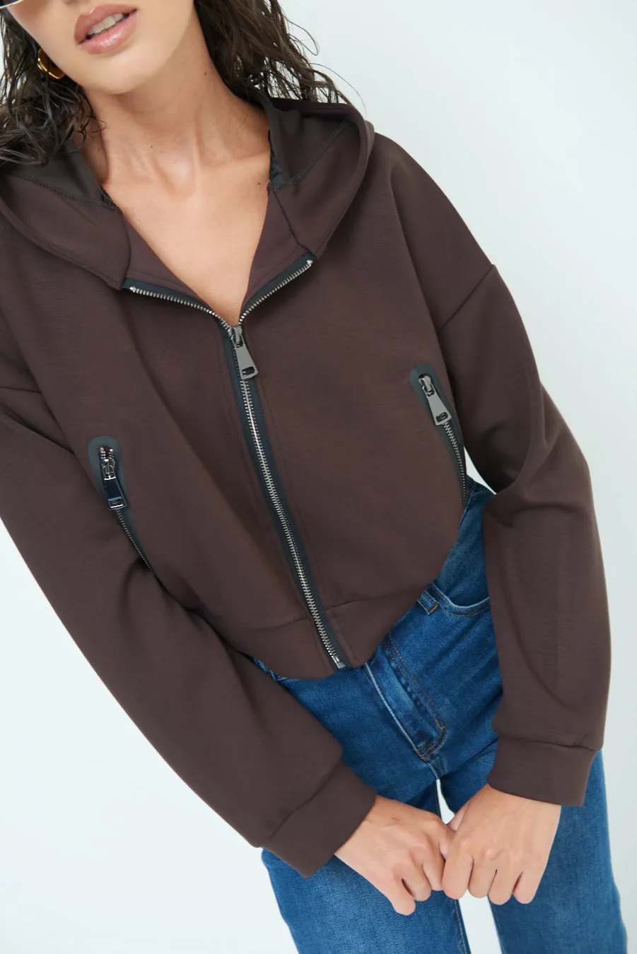 Cropped hoodie jacket with zip pockets wholesale