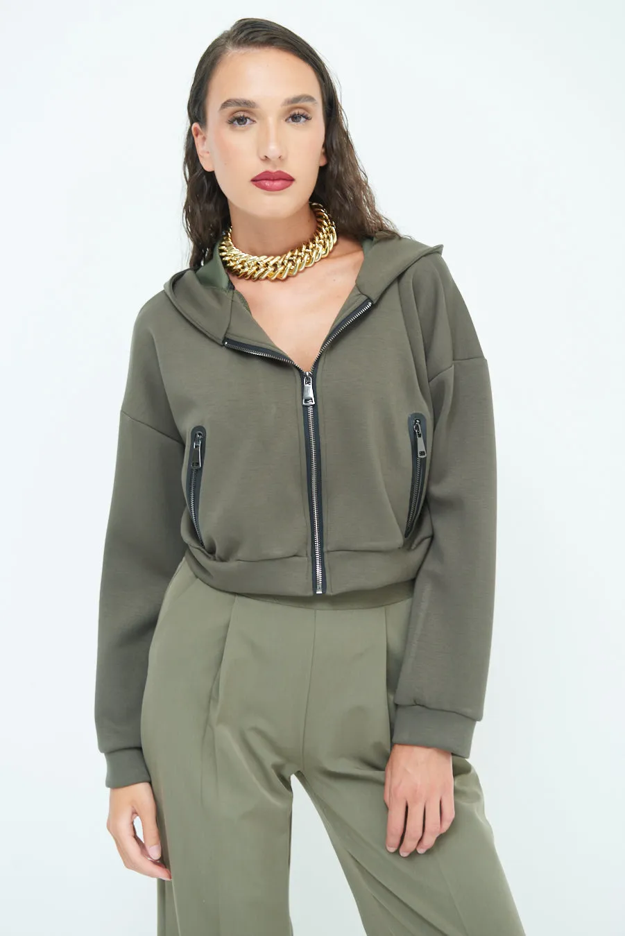 Cropped hoodie jacket with zip pockets wholesale