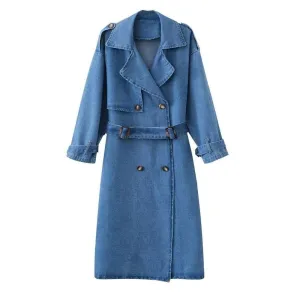 Denim Trench Coat With Adjustable Belt