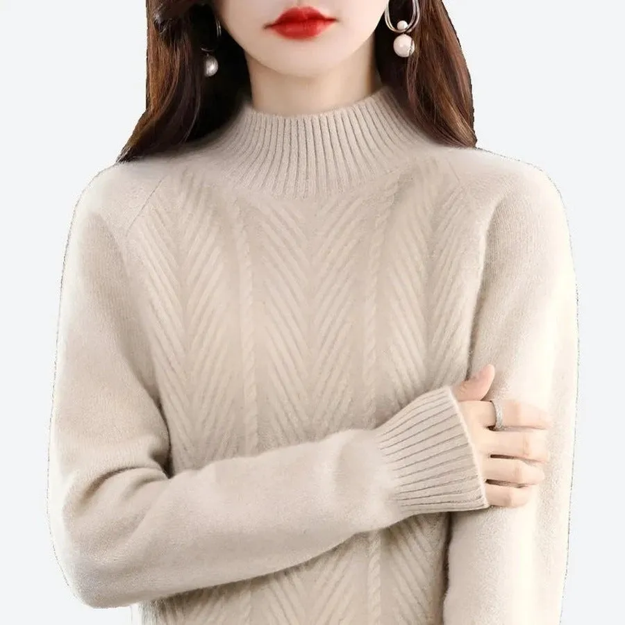 Elegant High-Neck Cable Knit Sweaters