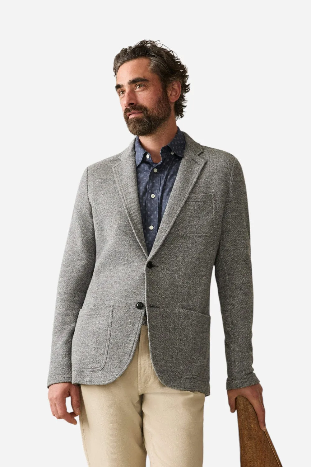 Faherty Inlet Knit Blazer in Medium Grey Melange