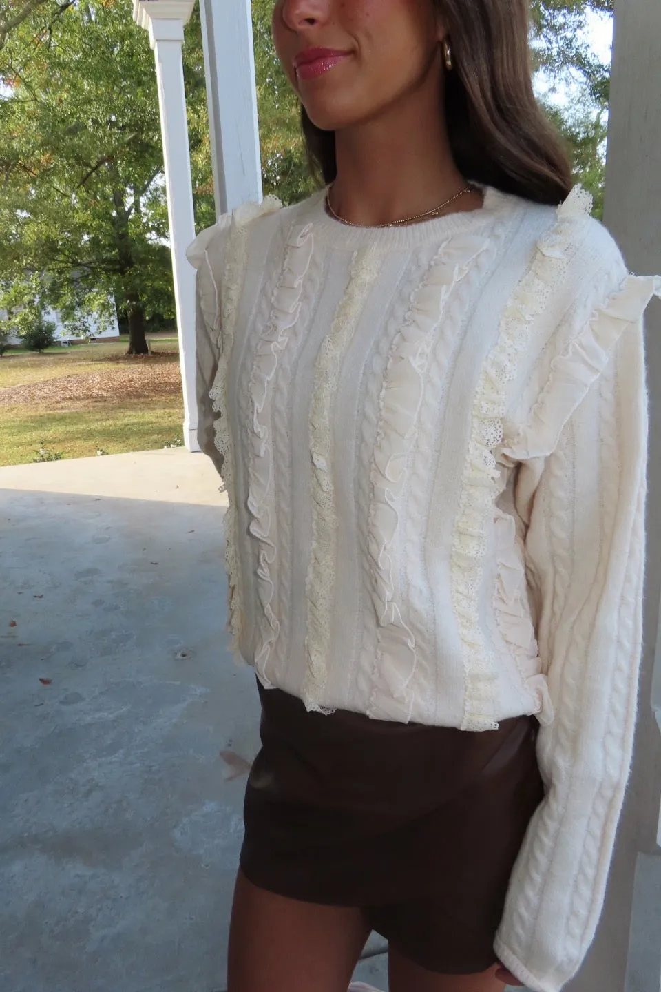 Feeling Girly Ruffle Accented Sweater Vanilla