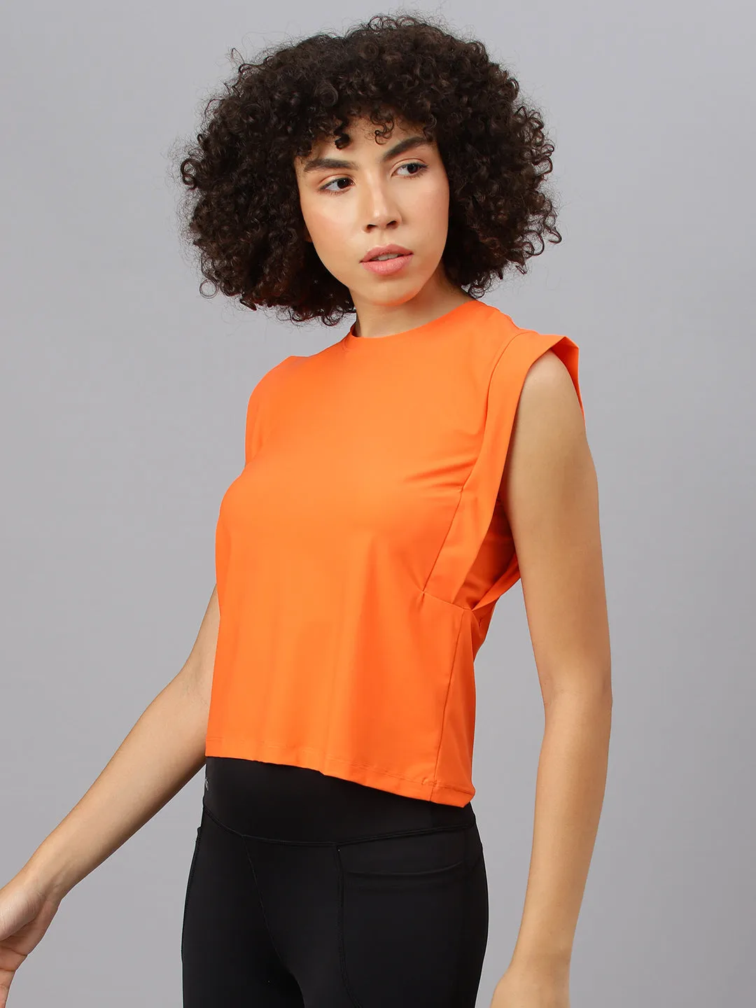 Fitkin women's orange round neck boxy top