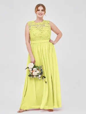 Illusion Neck Chiffon and Lace Dresses Daffodil