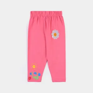 Infant Girls Lycra Jersey Printed Tights Flower-Hot Pink