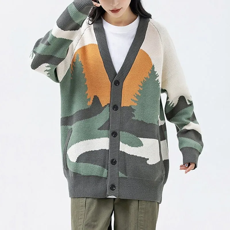 Lemandik Casual Cardigan Sweater Sunset