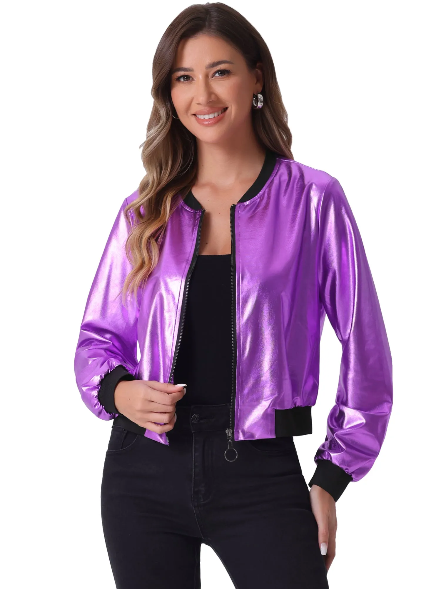 Lightweight Holographic Shimmering Metallic Bomber Jacket