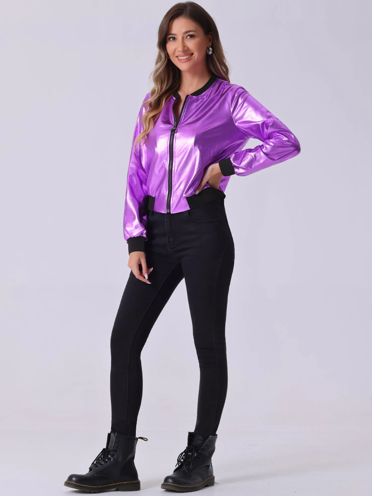 Lightweight Holographic Shimmering Metallic Bomber Jacket