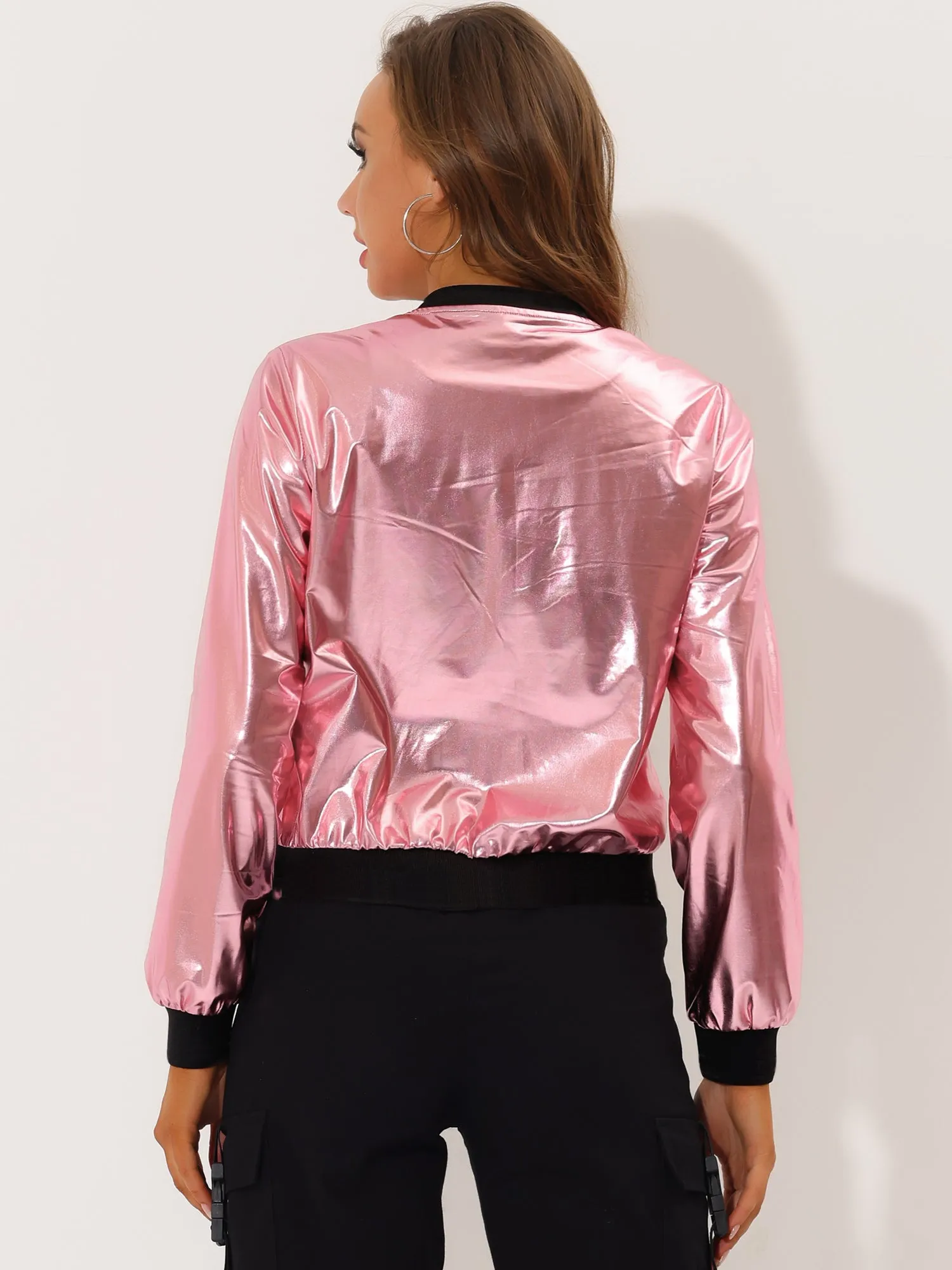 Lightweight Holographic Shimmering Metallic Bomber Jacket