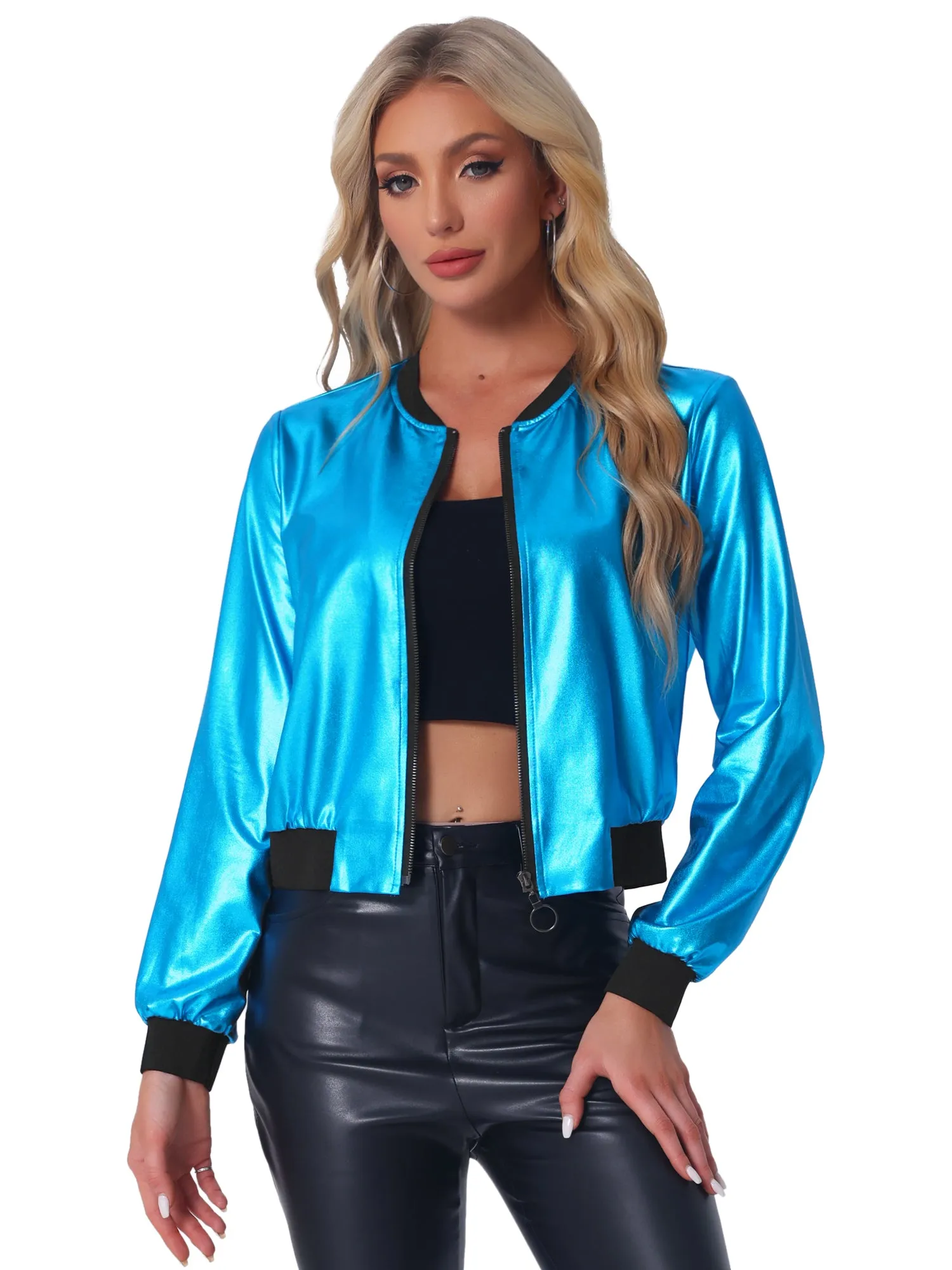 Lightweight Holographic Shimmering Metallic Bomber Jacket