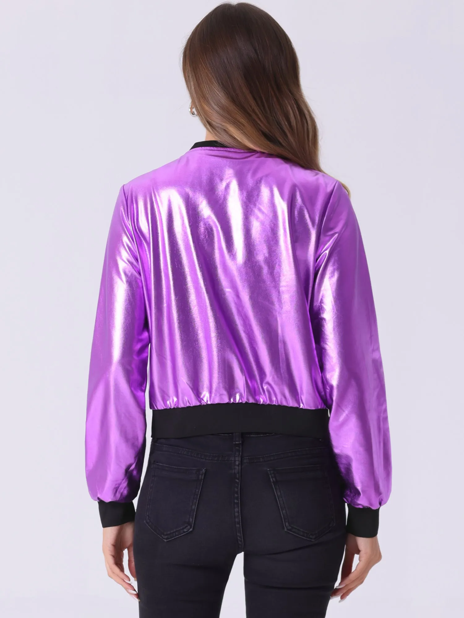 Lightweight Holographic Shimmering Metallic Bomber Jacket