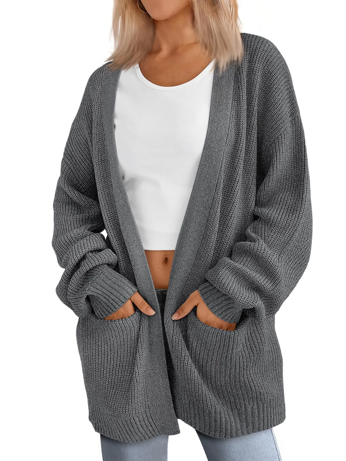 LILLUSORY Womens Oversized Cardigans Soft Knit Cardigan Sweater with Pockets