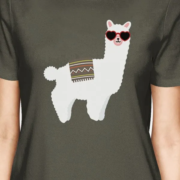 Llamas With Sunglasses BFF Matching Dark Grey Shirts