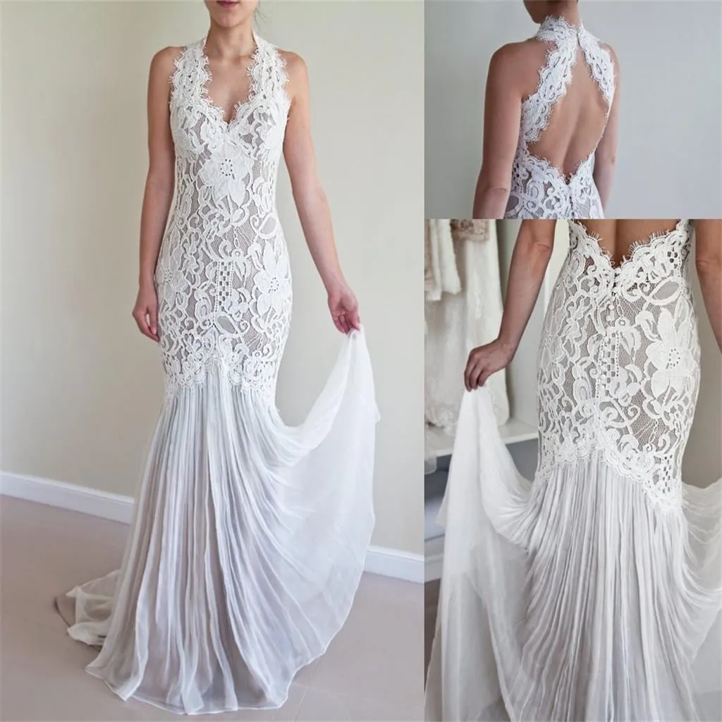 Mermaid Lace Unique Design Elegant  Flowy Keyhole Back Wedding Dresses,  WD0229