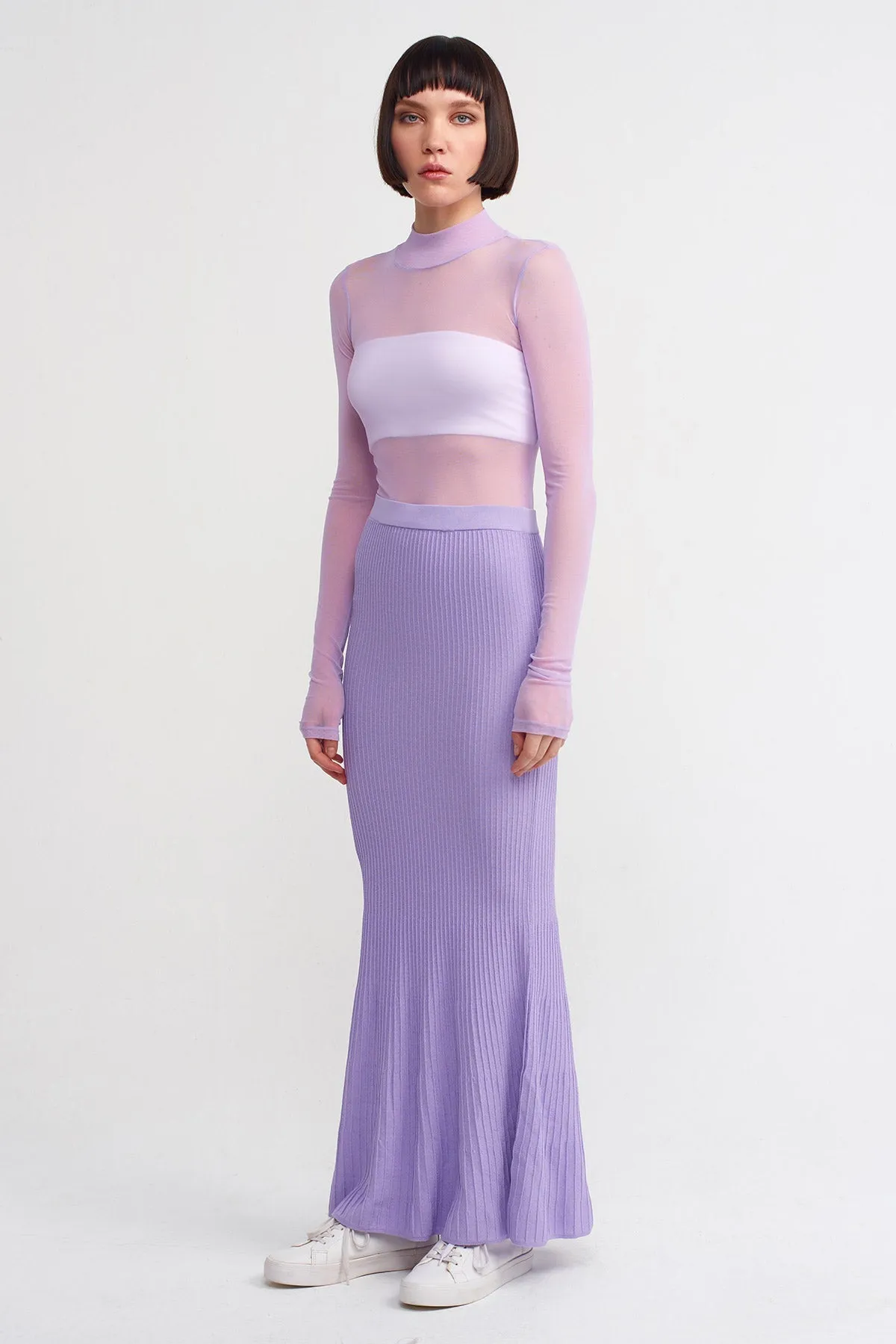 Nu Solid Knitted Maxi Skirt Lilac