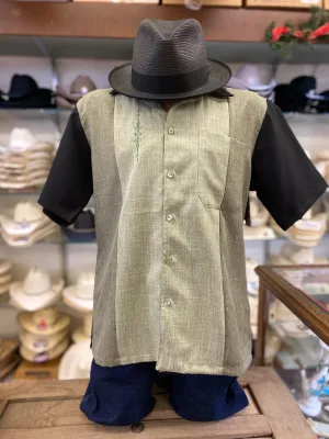 Olive & Black Cuban Collar,  Retro Bowling Shirt