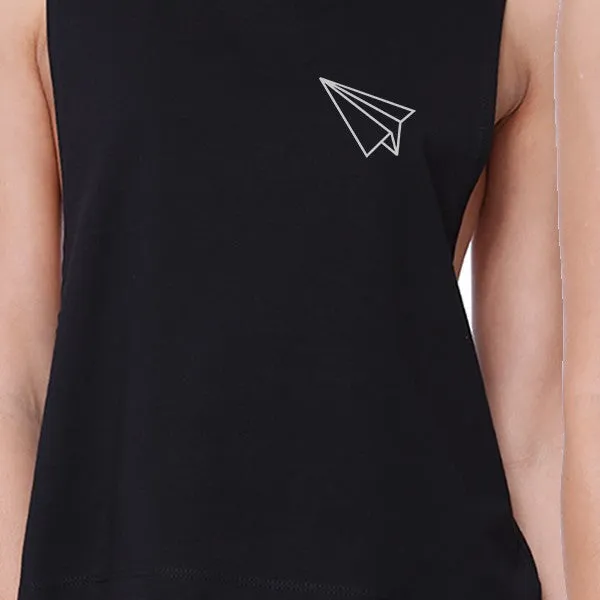 Origami Plane And Boat BFF Matching Black Crop Tops