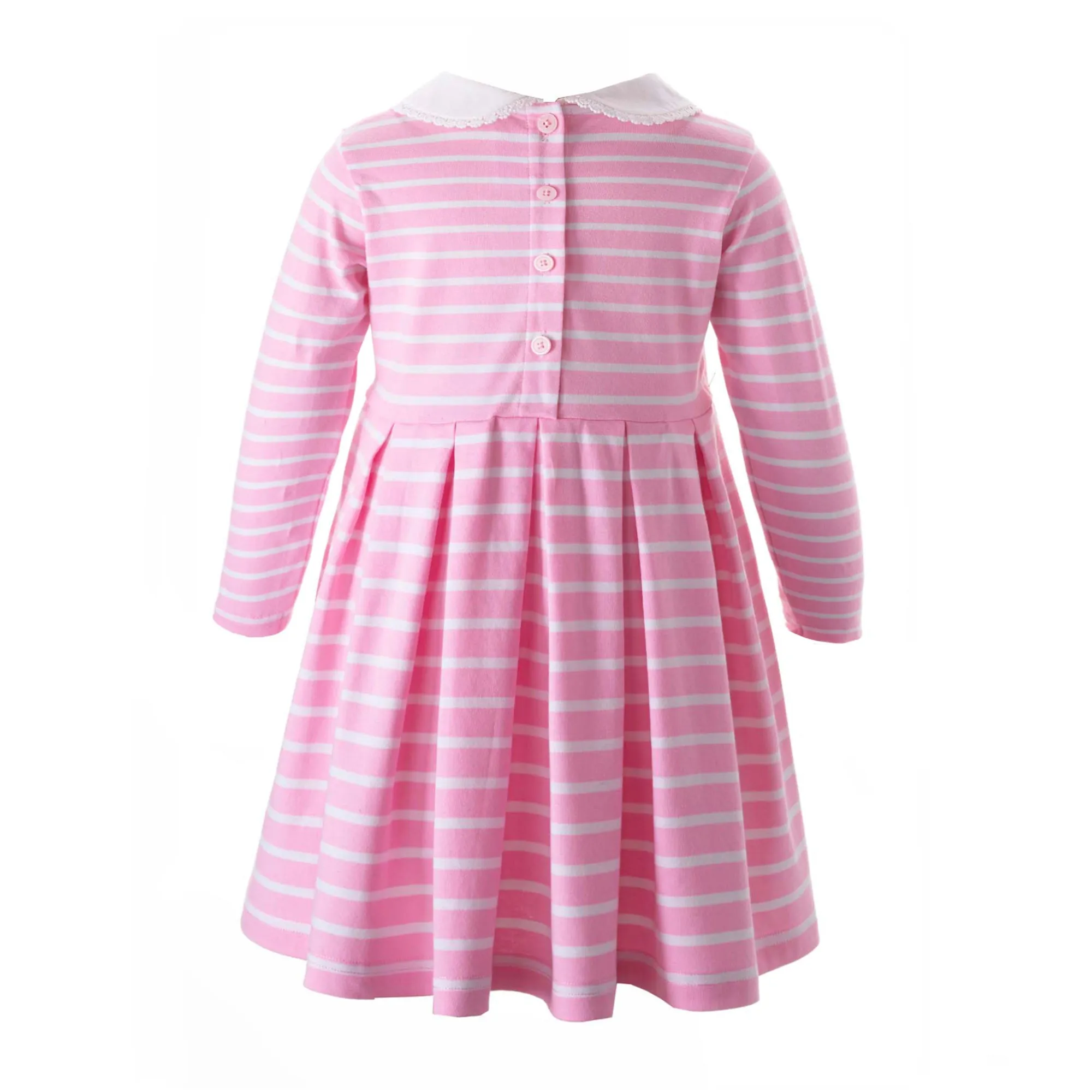 Pink Long Sleeve Breton Striped Jersey Dress