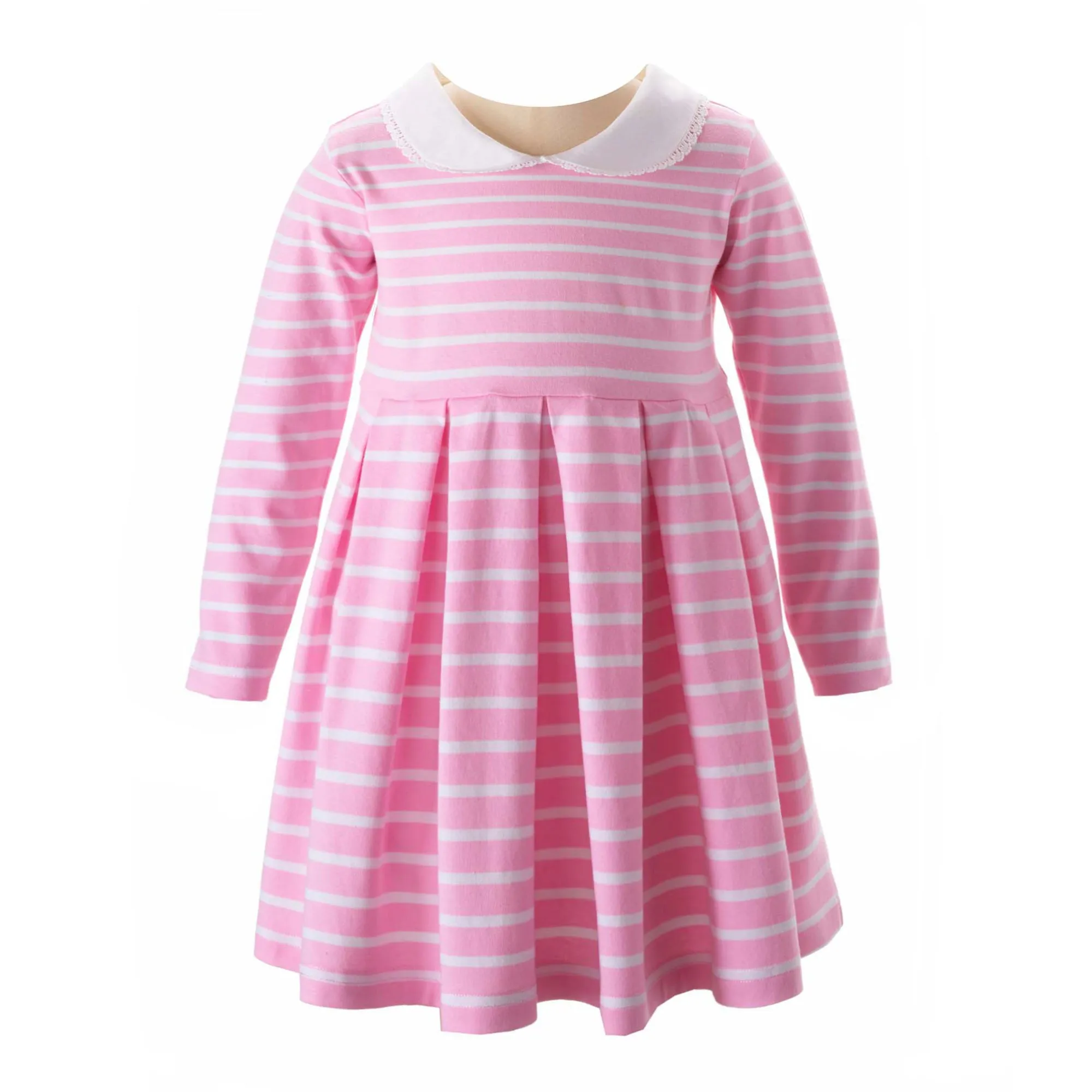 Pink Long Sleeve Breton Striped Jersey Dress