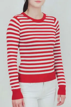 Red & White Striped Crew Neck Sweater