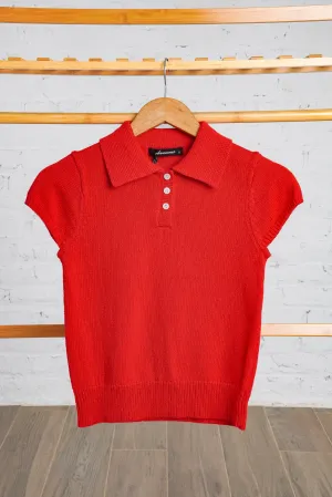 Red Polo Knit Top