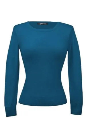 Retro Crew Neck Sweater - Teal Blue