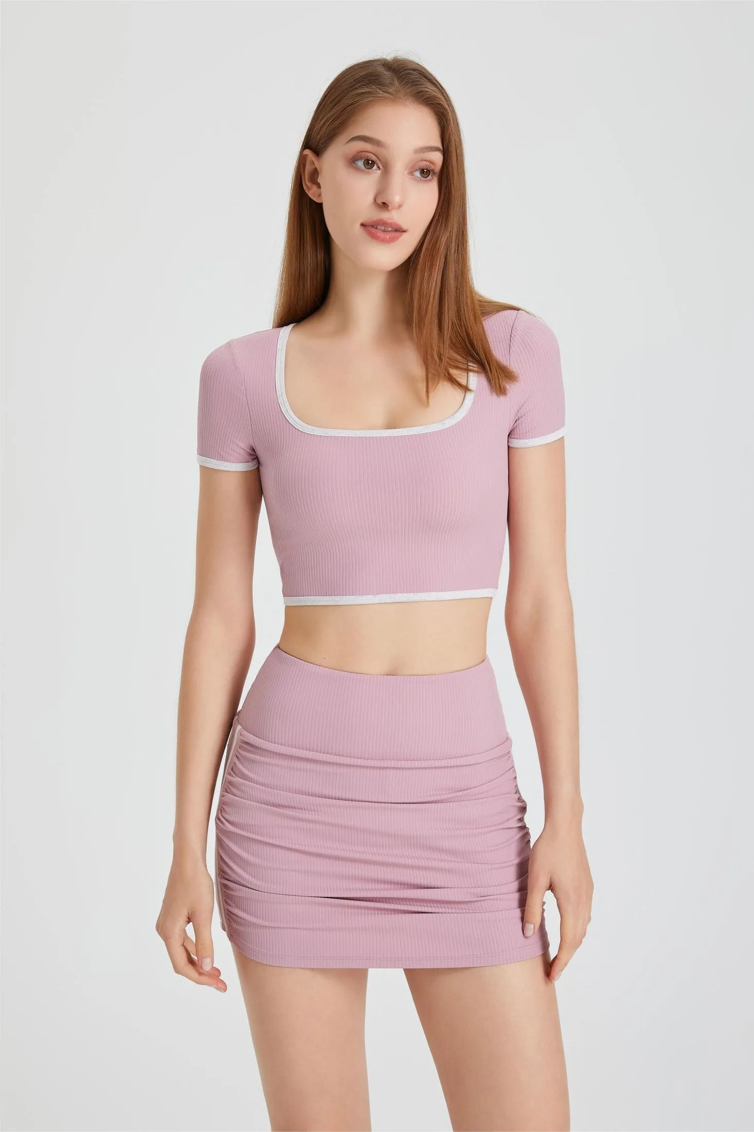 Ribbed Contrast Trim Bodycon Mini Skirt