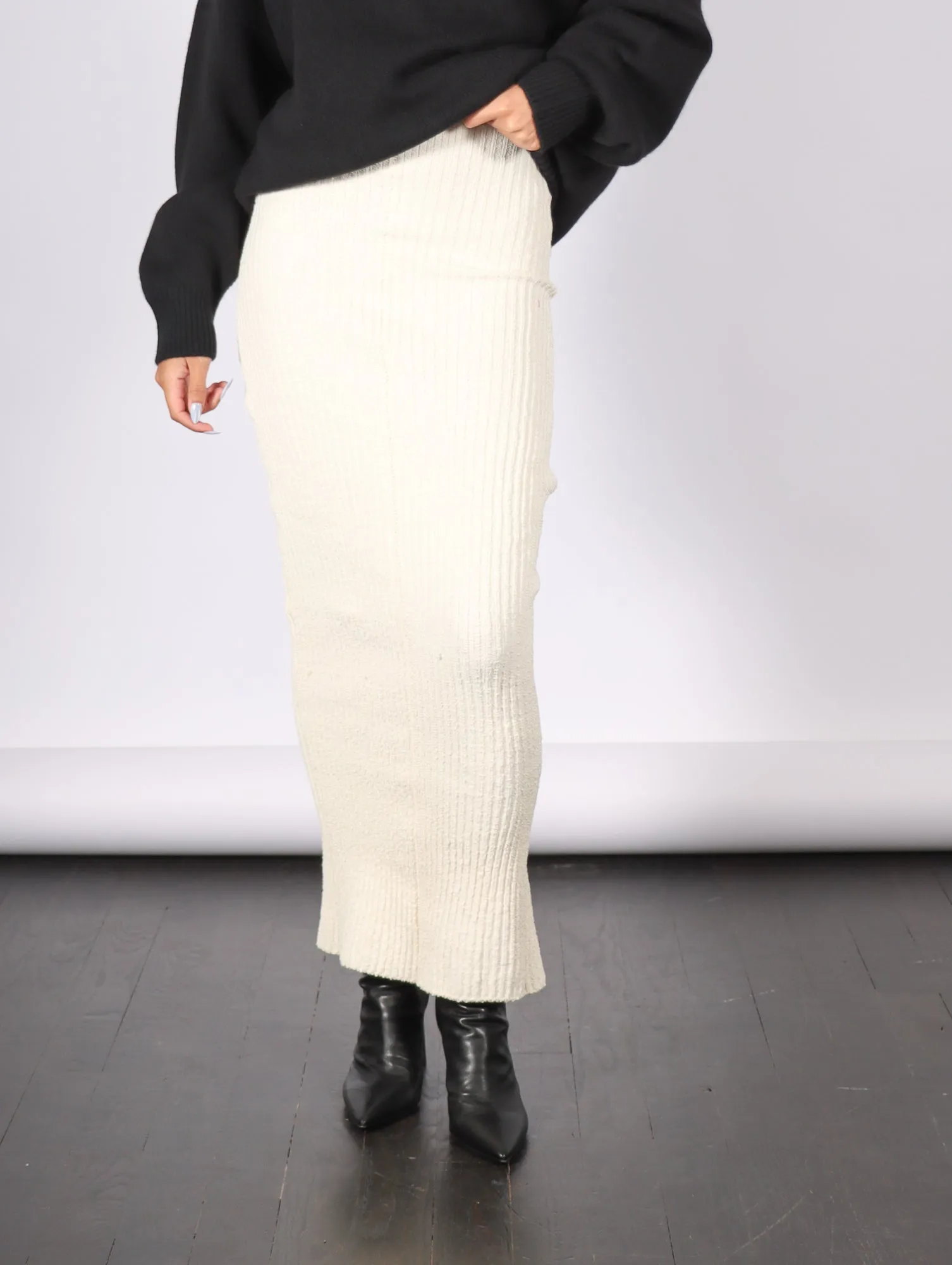 Ribbed Maxi Skirt in Natural by ELLS Knitwear