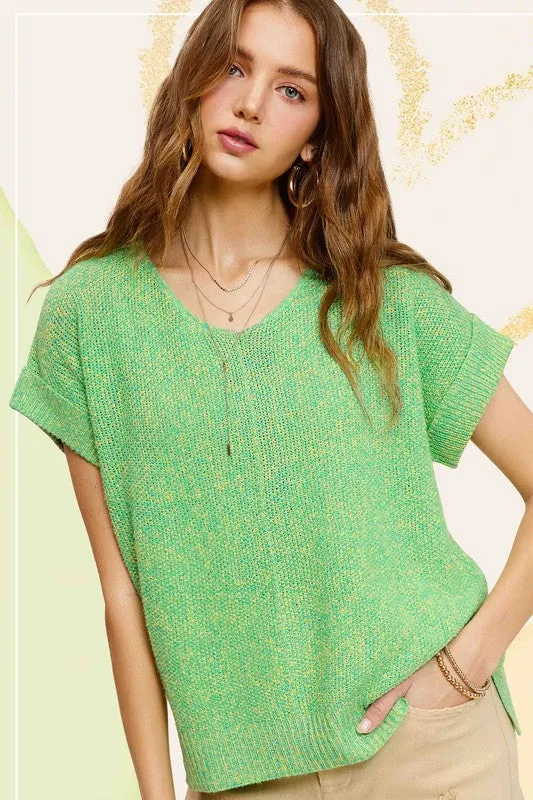 Soft Lightweight V-Neck Short Sleeve Sweater Top