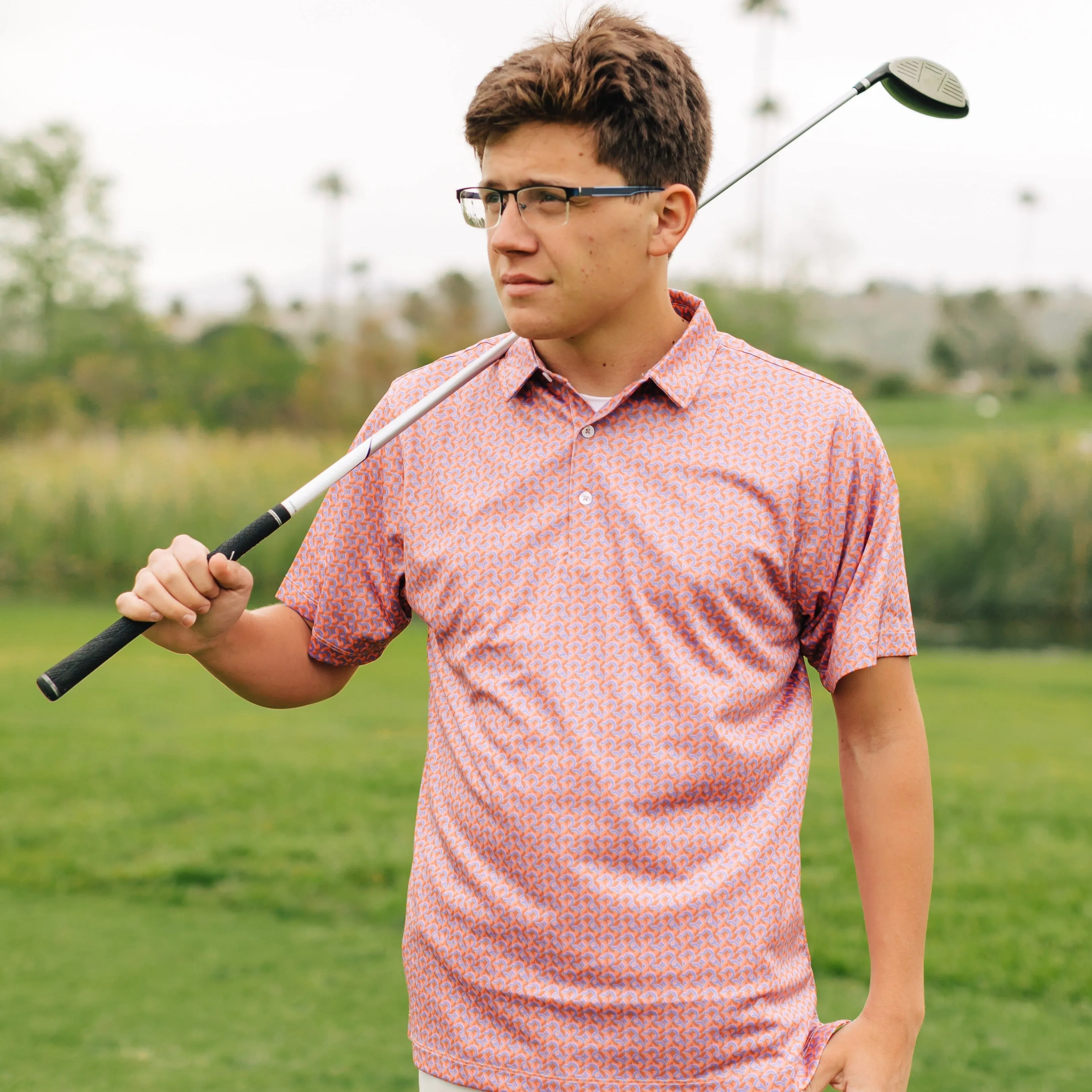 Steelhead - Coral  Orange Men's Golf Shirt Polo