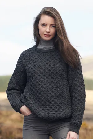 Traditional Women's Aran Sweater Super Soft-Grey