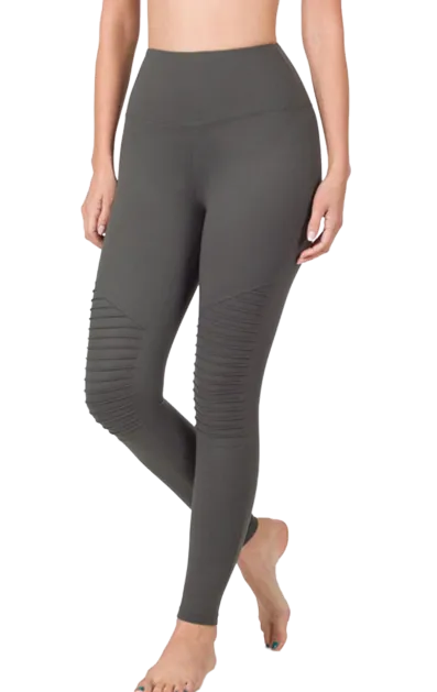 Wide-Waistband Moto Leggings