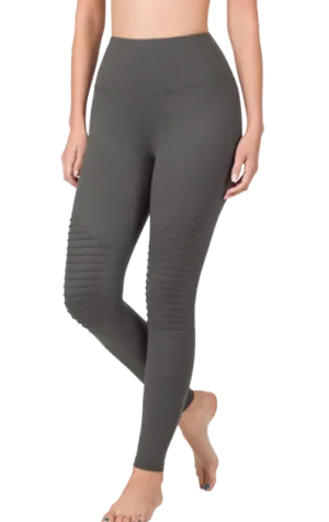 Wide-Waistband Moto Leggings