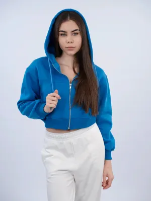 Zippered Blue Crop Hoodie