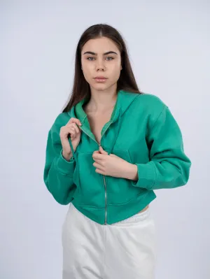 Zippered Green Crop Hoodie